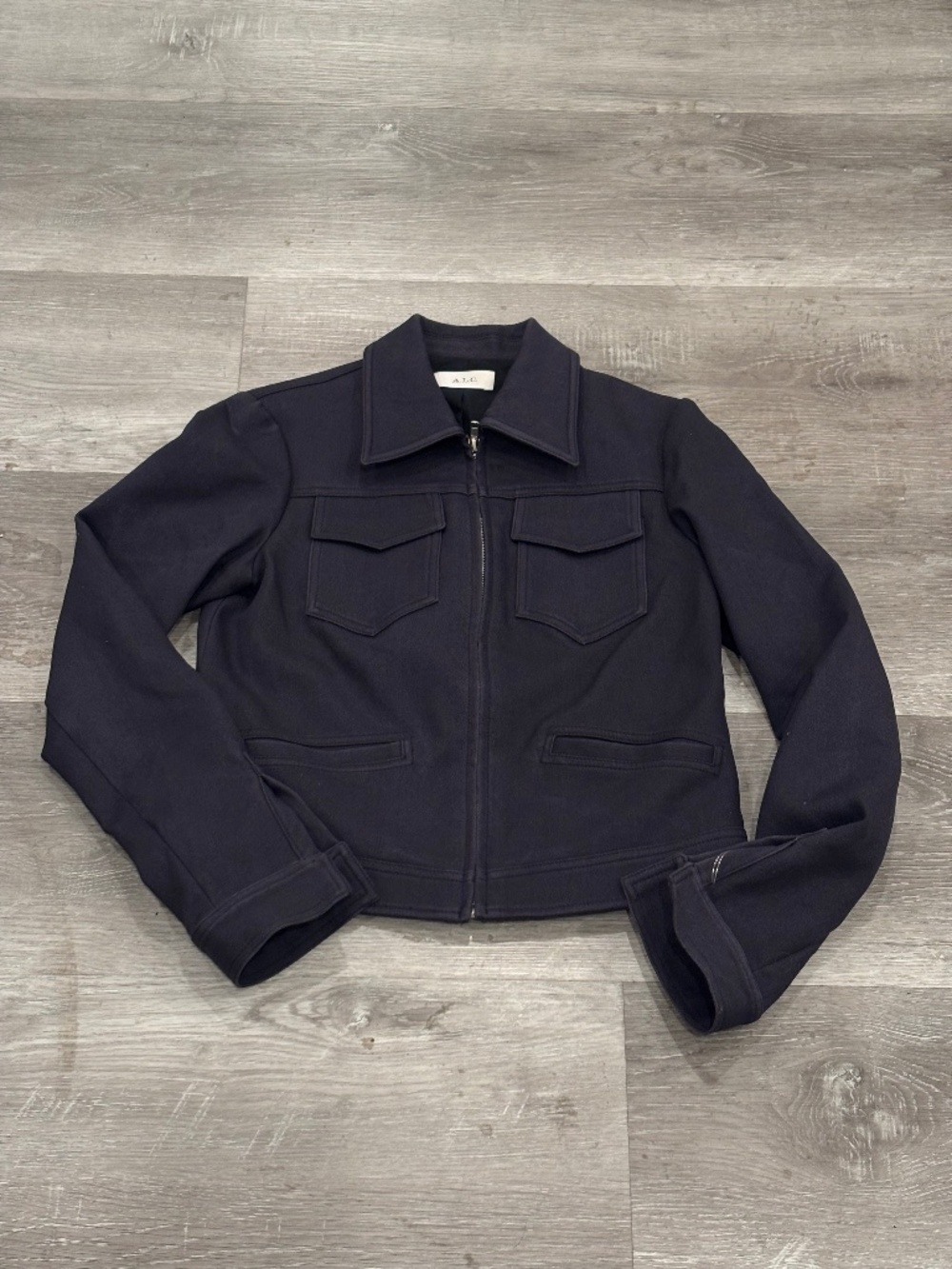 ALC Blake Cropped Jacket Stretch Cotton Navy Worker Womens XS
